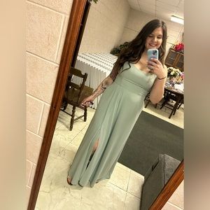 Davids Bridal Sage Bridesmaid Dress